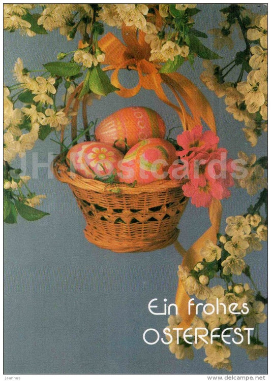 Easter greeting card - Ein frohes Osterfest - eggs - basket - Par Avion - Segelflug - sent from Austria to Estonia 1993 - JH Postcards