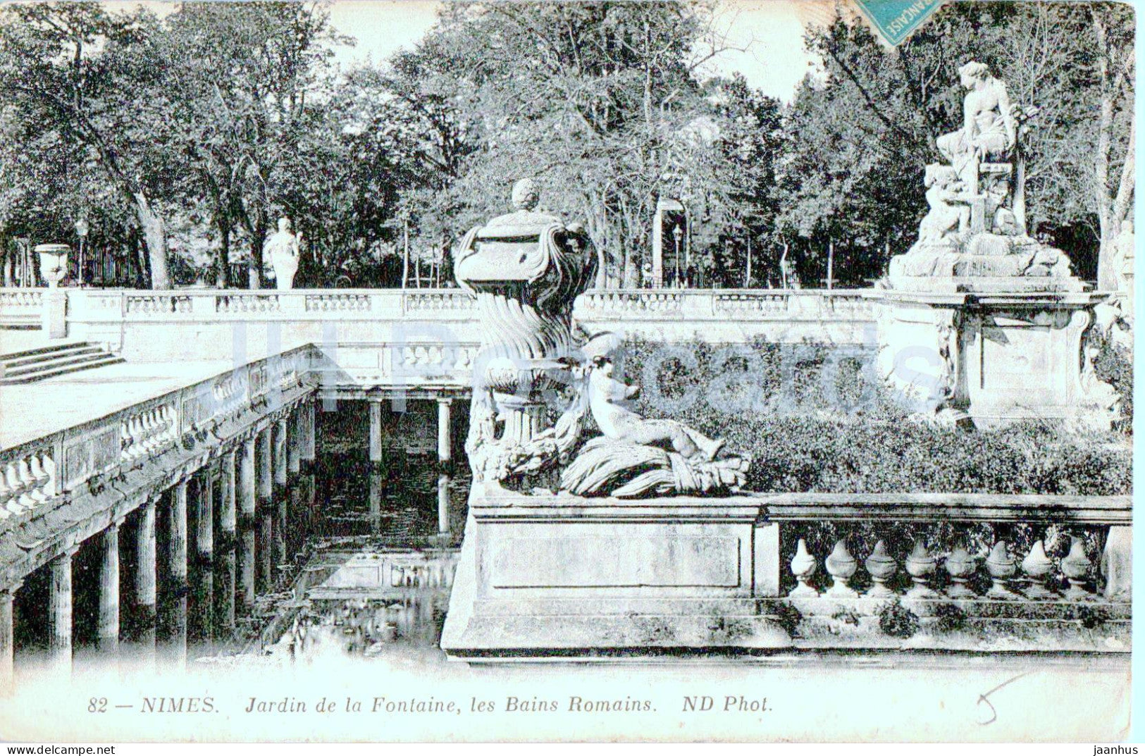 Nimes - Jardin de la Fontaine les Bains Romains - 82 - old postcard - 1912 - France - used - JH Postcards
