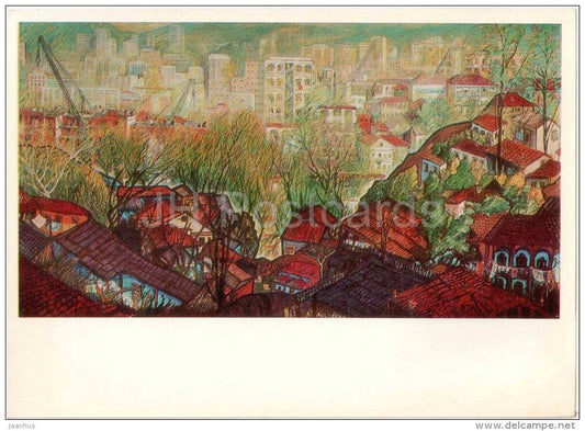 painting by Elena Akhvlediani - Tbilisi Old and New , 1973 - georgian art - unused - JH Postcards