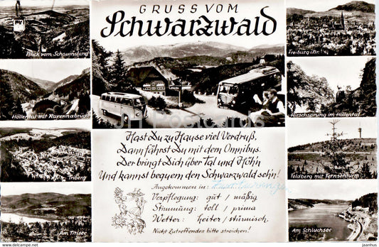 Gruss vom Schwarzwald - Triberg - Hollental - Titisee - Freiburg - Hirschsprung - Schluchsee - 1960s - Germany - used - JH Postcards