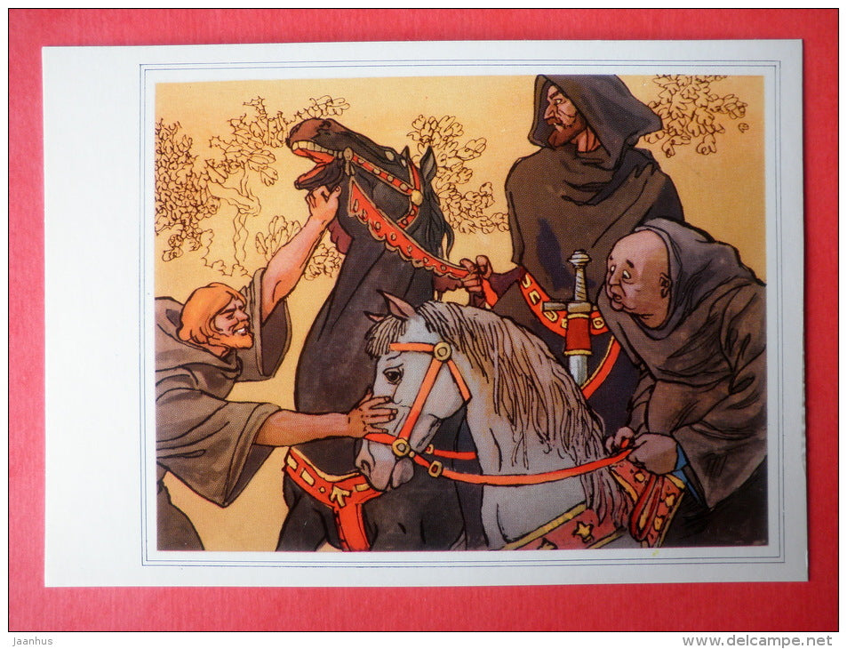 illustration by A. Blokh , L. Korsakov - horse - religious men - Robin Hood - 1975 - Russia USSR - unused - JH Postcards