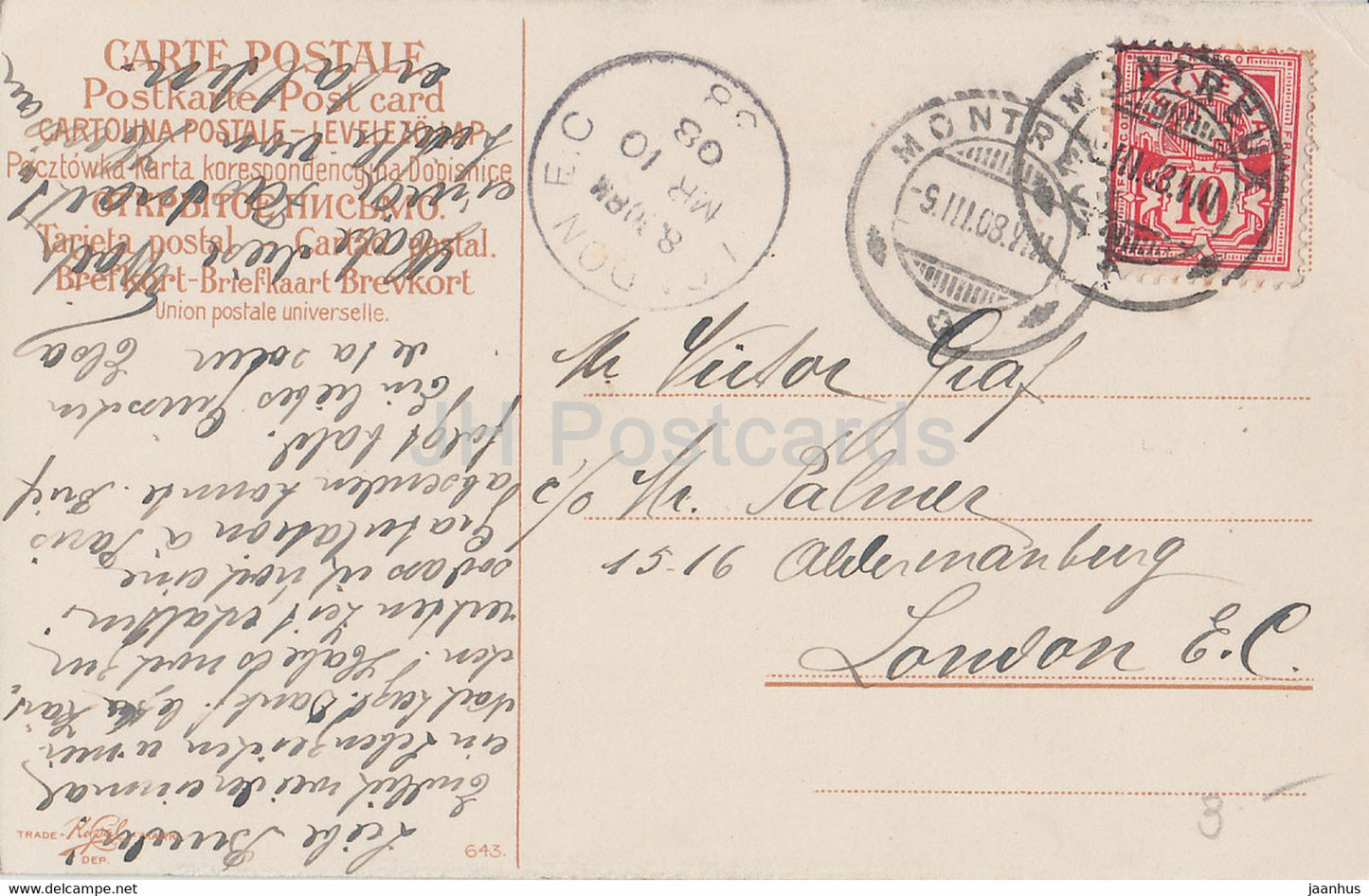 woman - costume - 643 - old postcard - 1908 - used