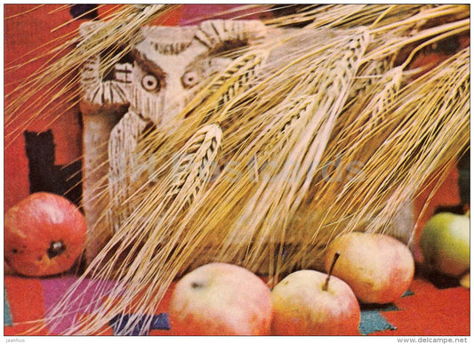 New Year Greeting card - 1 - corn - apples - 1978 - Estonia USSR - used - JH Postcards
