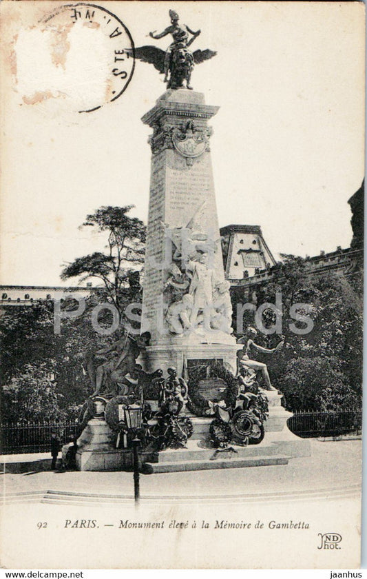 Paris - Monument eleve a la Memoire de Gambetta - 92 - old postcard - France - used