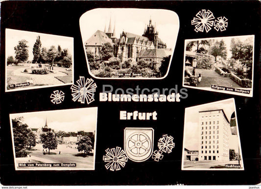 Blumenstadt Erfurt - Im Stadtpark - Dom und Severi - Hochhaus - old postcard - 1967 - Germany DDR - used - JH Postcards