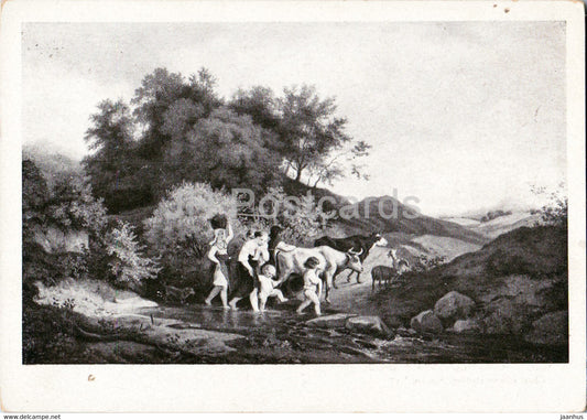 painting by Ludwig Richter - Die Furt - German art - Germany - unused - JH Postcards