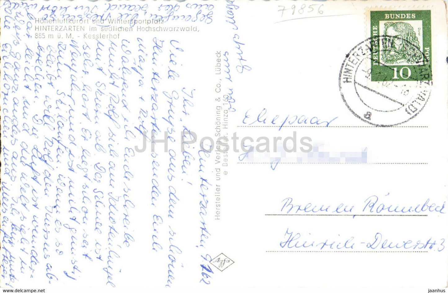 Hohenluftkurort Hinterzarten 885 m - 1962 - Germany - unused