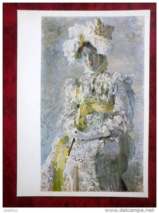 Painting by M. Vrubel - Portrait of Actress Zabel-Vrubel, painters wife . 1898 - russian art - unused - JH Postcards