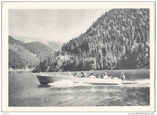 motorboat - Lake Ritsa - Abkhazia - Caucasus - 1955 - Georgia USSR - unused - JH Postcards