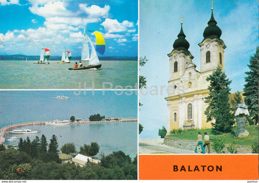 Greetings from lake Balaton - sailing boat - church - multiview - 1987 - Hungary - used - JH Postcards