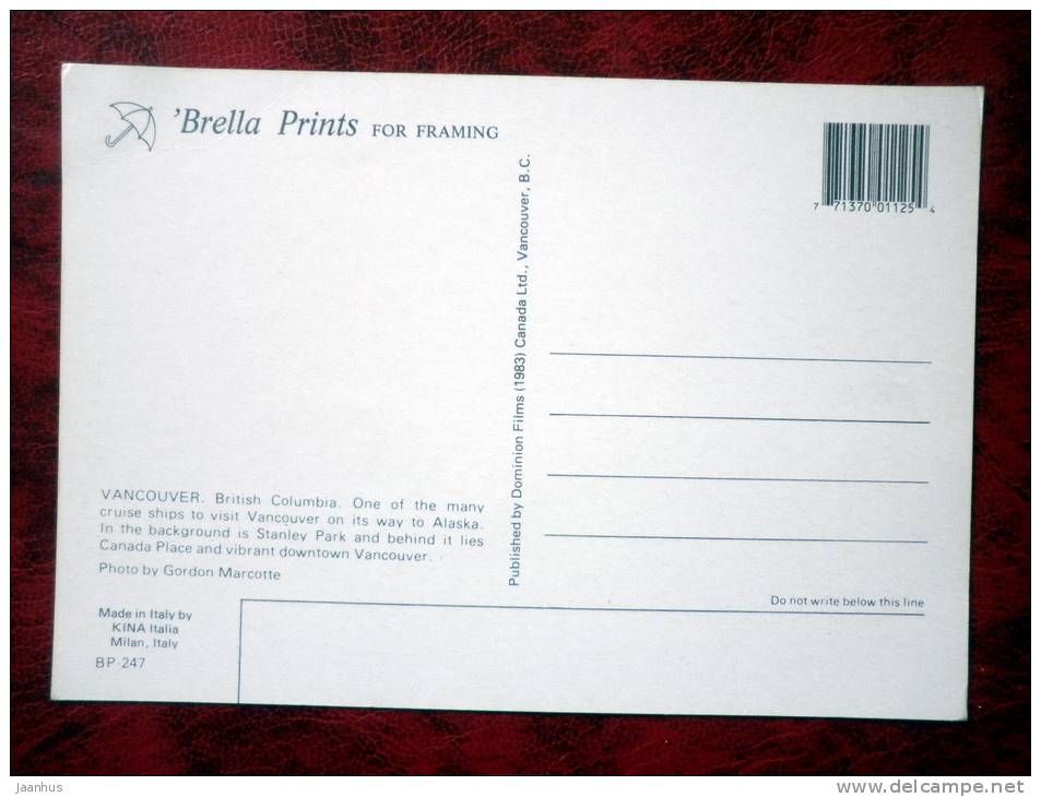 Cruise ship - Vancouver - 1983 - Canada - unused - JH Postcards