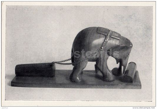 miniature sculpture from wood - Working Elephant - Burmese Art - 1964 - Russia USSR - unused - JH Postcards