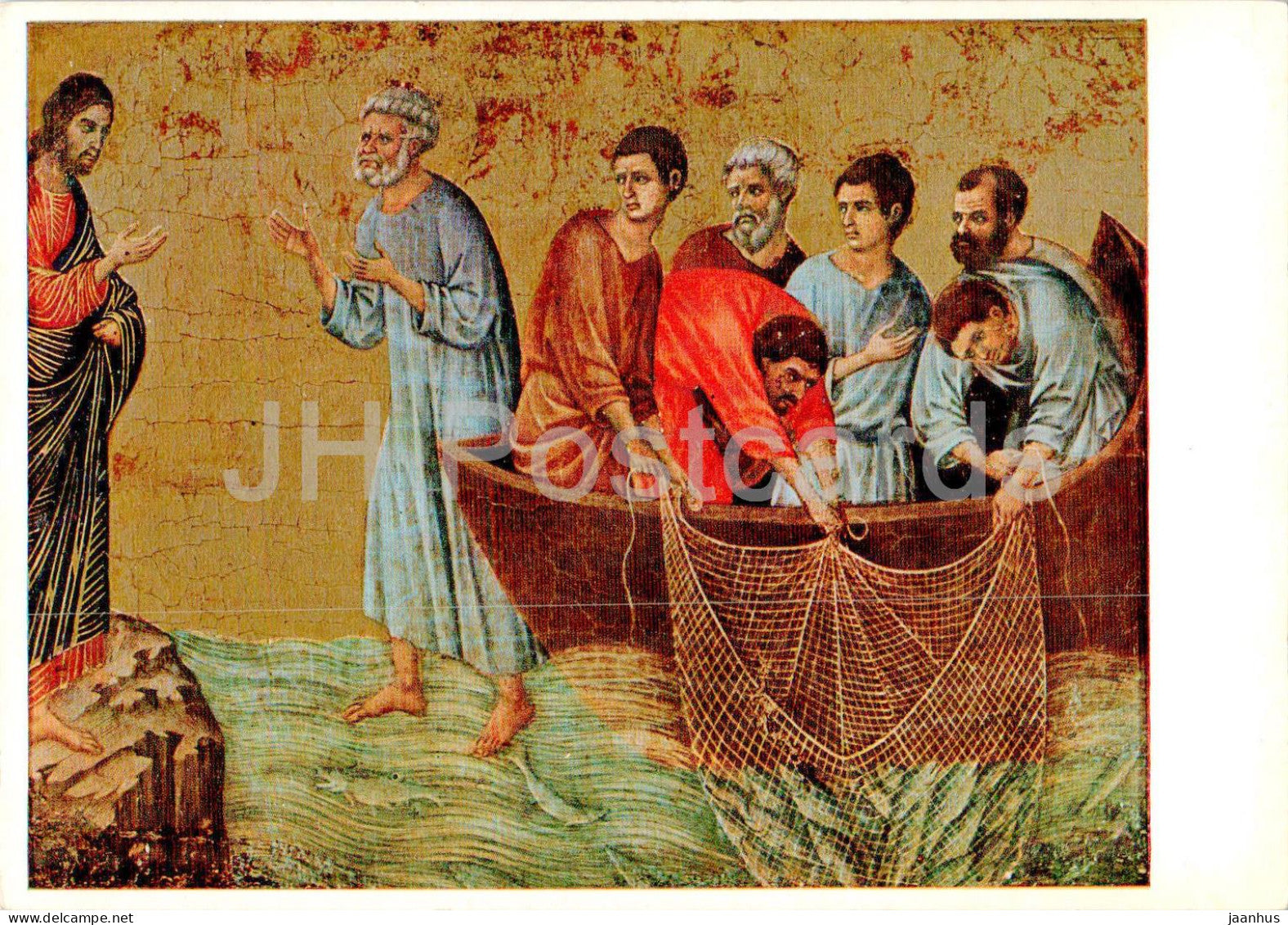 Painting by Duccio di Buoninsegna - Christ appearing on the Lake of Tiberias - boat Italian art  - 358 - Italy - unused - JH Postcards