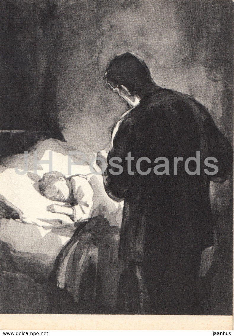 Fate of a Man by Mikhail Sholokhov - illustration by Kukryniksy - Sleeping Son - 1966 - Russia USSR - unused - JH Postcards