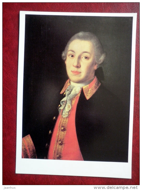 painting by Aleksey Antropov , Portrait of an Unknown Man in a Red Waistcoat , 1766 - russian art - unused - JH Postcards