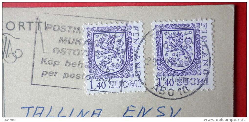 illustration by Soisalo - man and woman loving - Finland - sent from Finland to Estonia USSR 1984 - JH Postcards