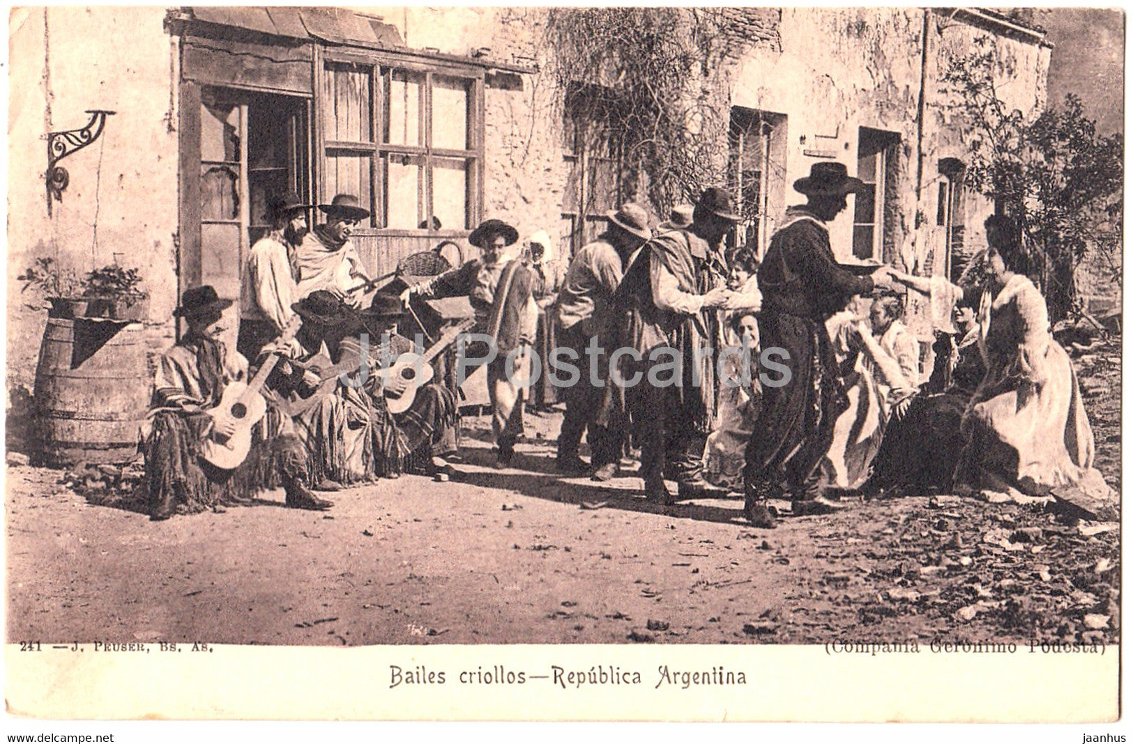 Bailes criollos - Rebublica Argentina - Criollo people - dance - music - 241 - old postcard - 1912 - Argentina - used - JH Postcards