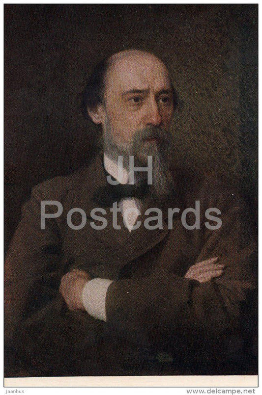 painting by I. Kramskoy - Portrait of Russian Poet N. Nekrasov - Russian art - 1952 - Russia USSR - unused - JH Postcards