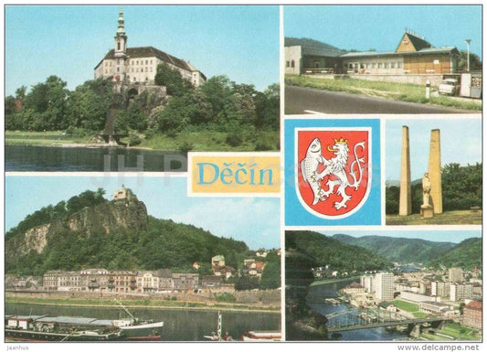 Decin - castle - roadhouse Ludnikovice - Folknare - Red army monument - port - bridge - Czechoslovakia - Czech - unused - JH Postcards