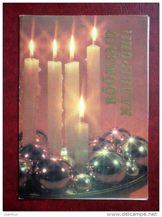 New Year Greeting card - decorations - candles - 1981 - Estonia USSR - unused - JH Postcards