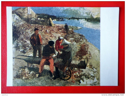 painting by T. Csernus . Ujpest Embankment - hungarian art - unused - JH Postcards