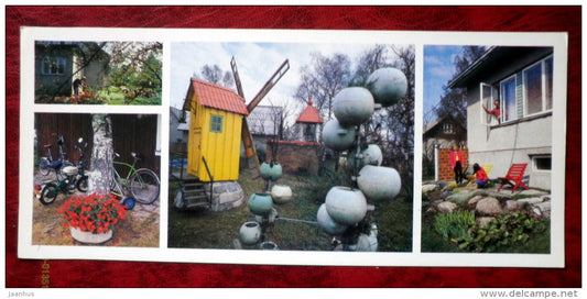 Kirov collective farm - cooperative houses - windmill - bicycle - moped - 1986 - Estonia - USSR - unused - JH Postcards