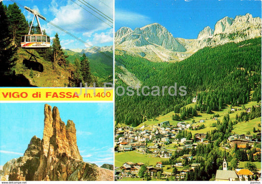 Vigo di Fassa 1400 m - cable car - multiview - 1992 - Italy - used - JH Postcards