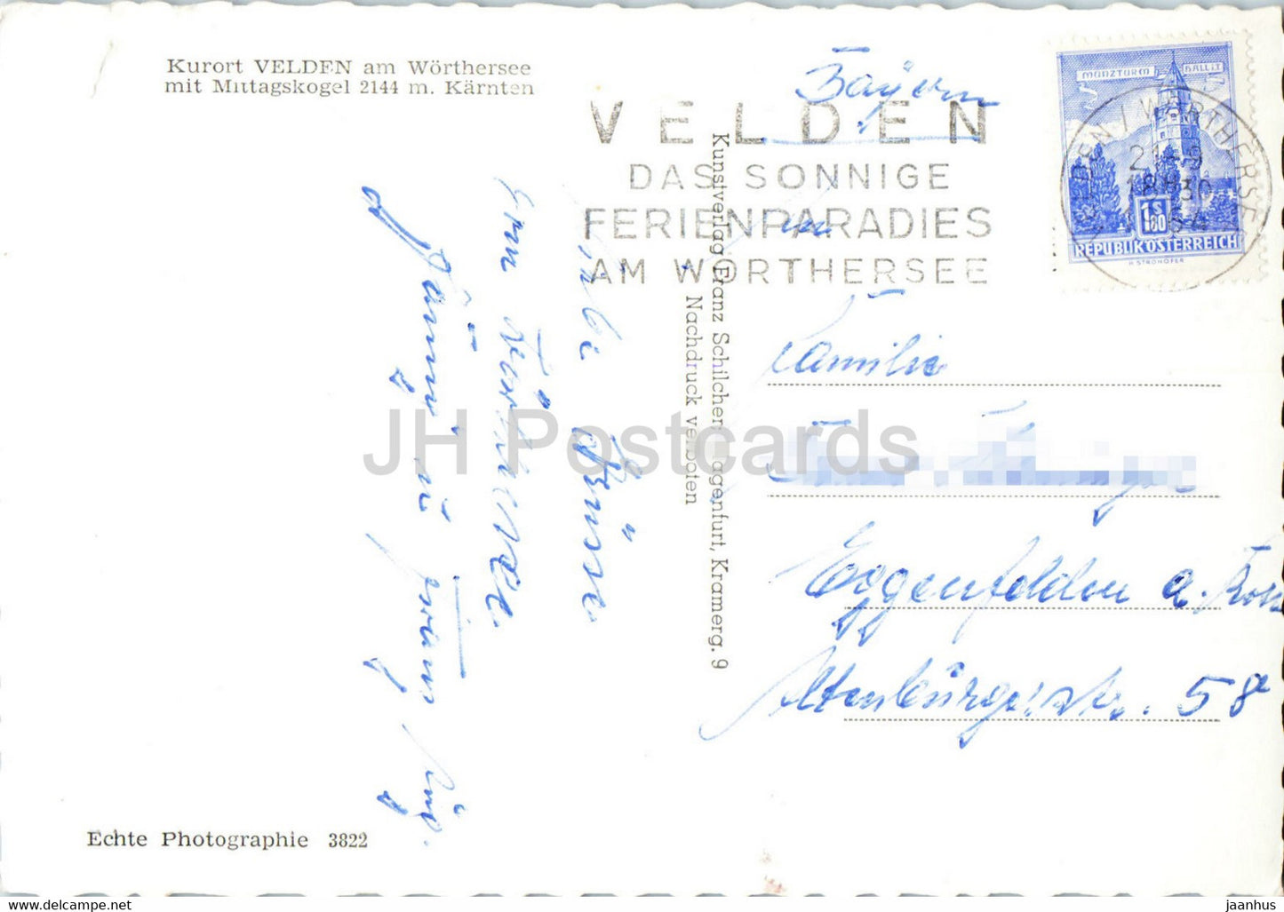 Kurort Velden am Wörthersee mit Mittagskogel 2144 m - alte Postkarte - 1964 - Österreich - gebraucht