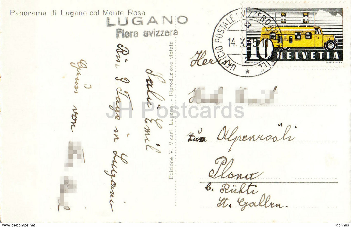 Panorama di Lugano col Monte Rosa - 1945 - carte postale ancienne - Suisse - d'occasion