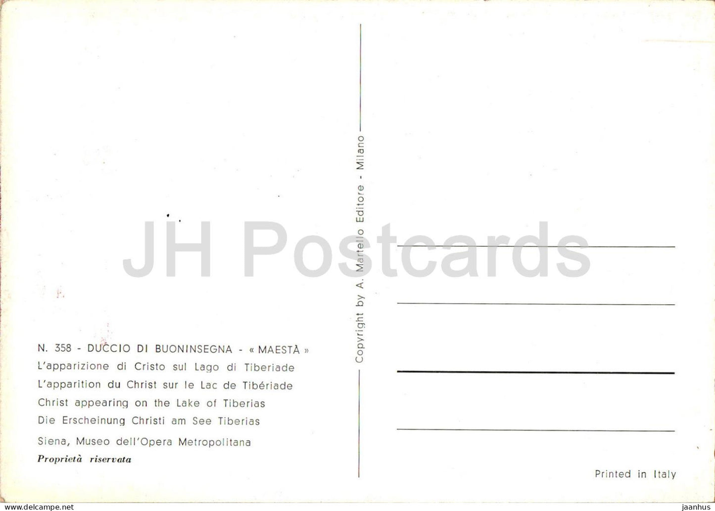 Painting by Duccio di Buoninsegna - Christ appearing on the Lake of Tiberias - boat Italian art  - 358 - Italy - unused