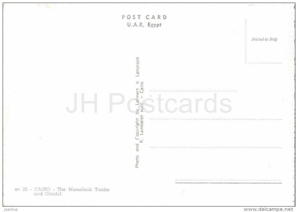 The Mamelouk Tombs and Citadel - No. 35 - Cairo - old postcard - Egypt - unused - JH Postcards