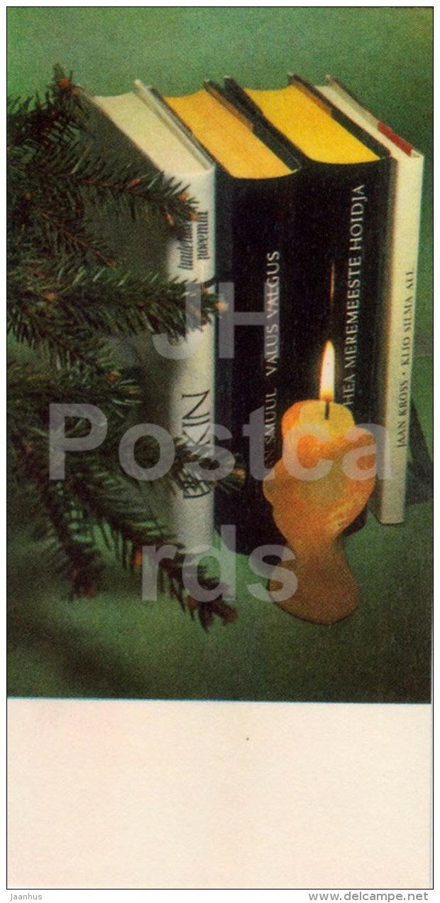 New Year greeting card - candle - books - 1973 - Estonia USSR - used - JH Postcards