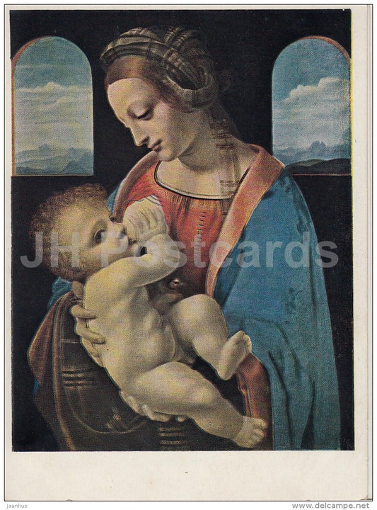 painting  by Leonardo da Vinci - Madonna and Child , Madonna Litta - Italian art - 1948 - Russia USSR - unused - JH Postcards