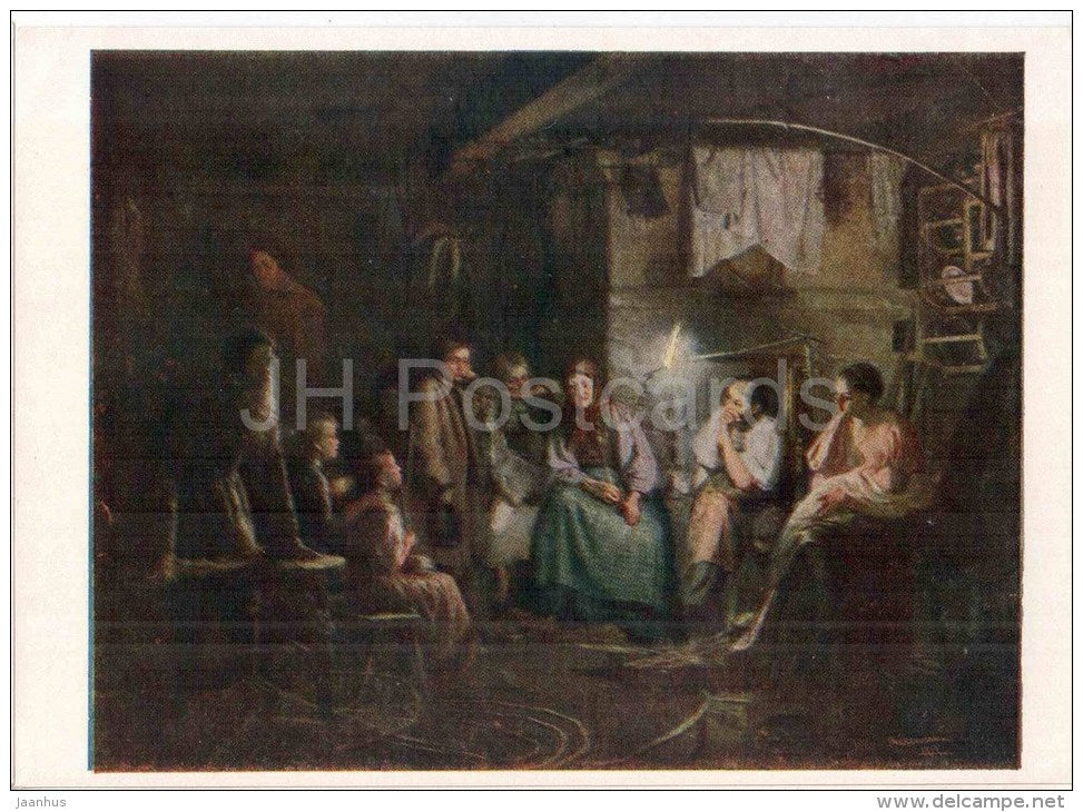 painting by V. Maximov - Granny´s Tales - State Tretyakov Gallery - russian art - unused - JH Postcards