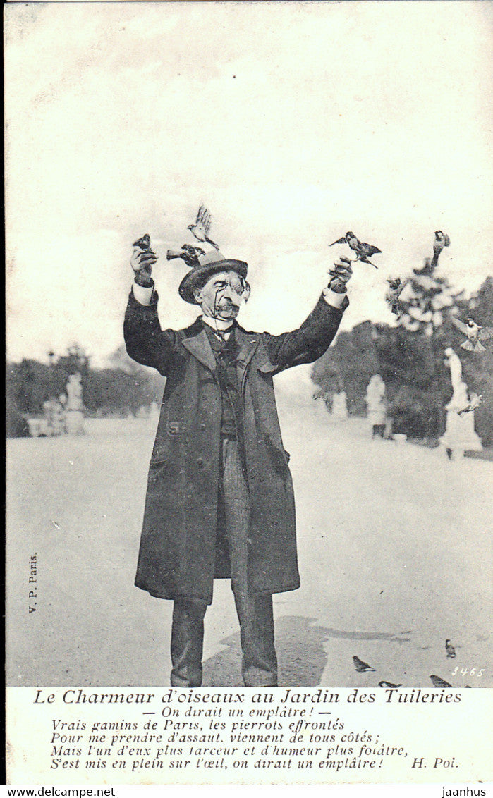 Paris - Le Charmeur d'oiseaux au Jardin des Tuileries - 3465 - old postcard - France - unused - JH Postcards