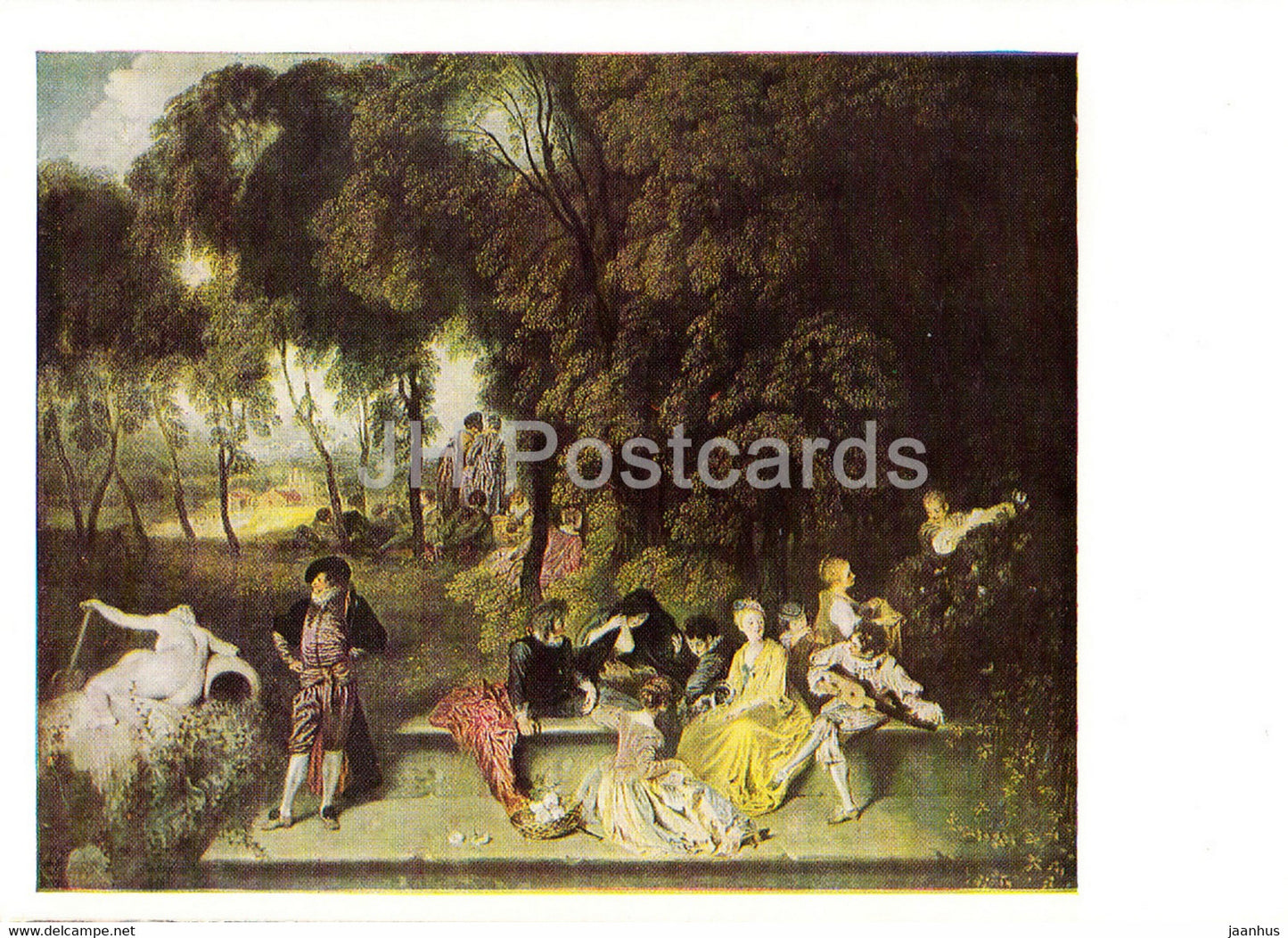 painting by Antoine Watteau - Gesellige Unterhaltung im Freien - 1452 - French art - Germany DDR - unused - JH Postcards