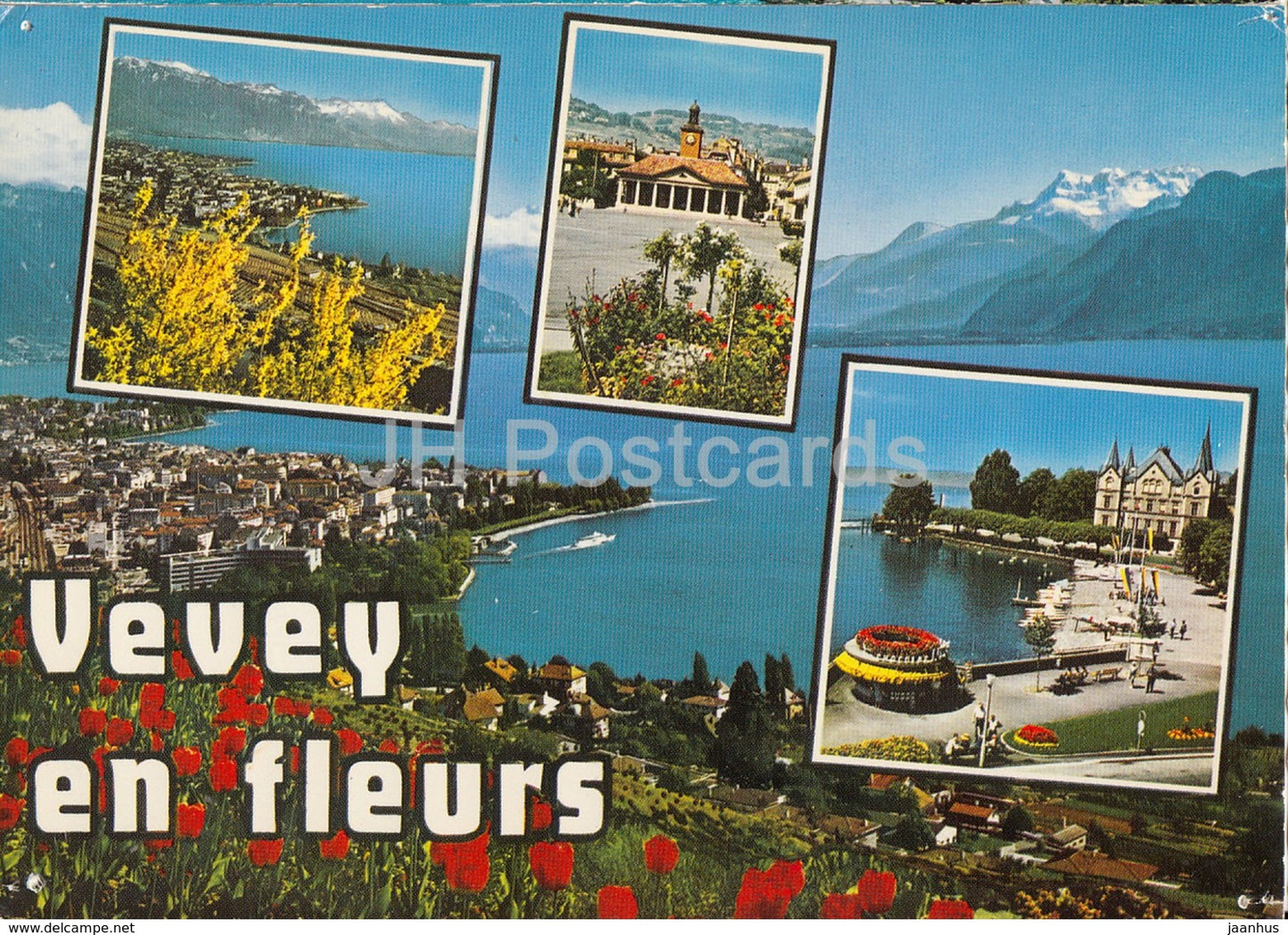 Vevey en Fleurs - multiview - VV 31 - 1973 - Switzerland - used - JH Postcards