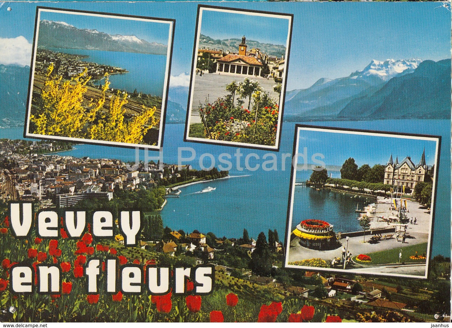 Vevey en Fleurs - multiview - VV 31 - 1973 - Switzerland - used - JH Postcards