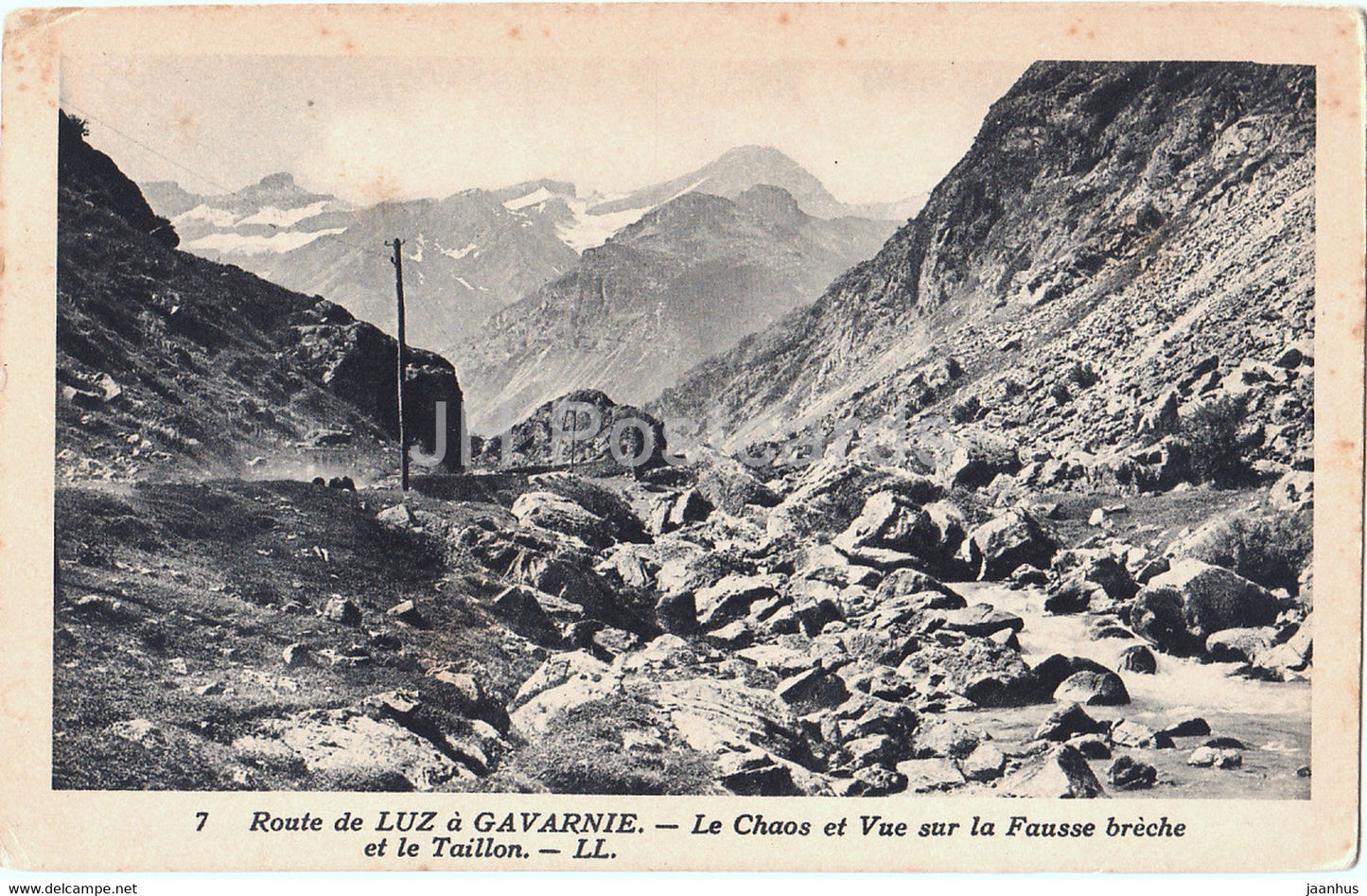 Route de Luz a Gavarnie - Le Chaos et Vue sur la Faussa breche et le Taillon - 77 - old postcard - France - unused - JH Postcards