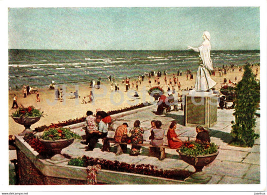 Beach in Majori - Riga bay - old postcard - 1957 - Latvia USSR - unused - JH Postcards