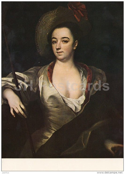 painting by Jan Kupecky - Portrait of Mrs. Schreyvogel , 1716 - woman - Czech art - large format card - Czech - unused - JH Postcards