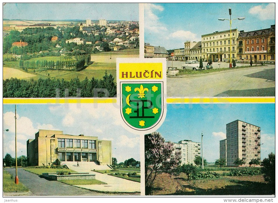 general view - Peace Square - Culture House - Hlucin - Czech Republic - Czechoslovakia - unused - JH Postcards