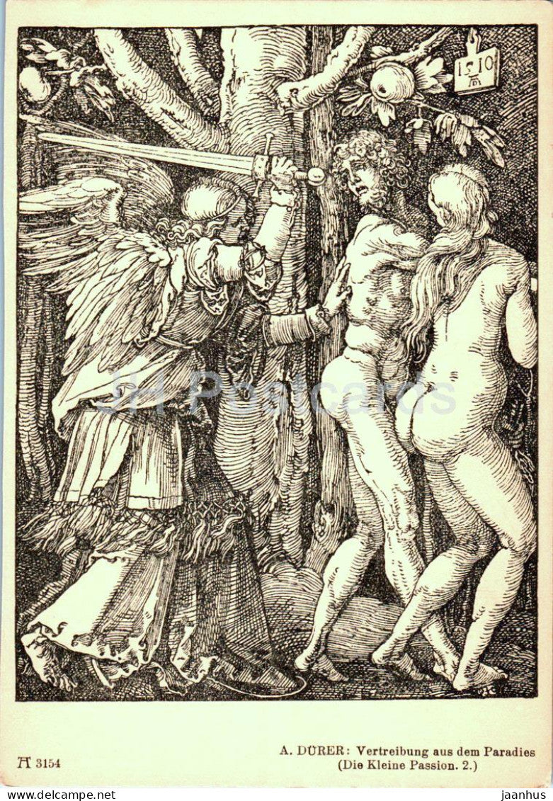 Engraving by Albrecht DÃ¼rer - Vertreibung aus dem Paradies - 3154 - German art - old postcard - Germany - unused - JH Postcards