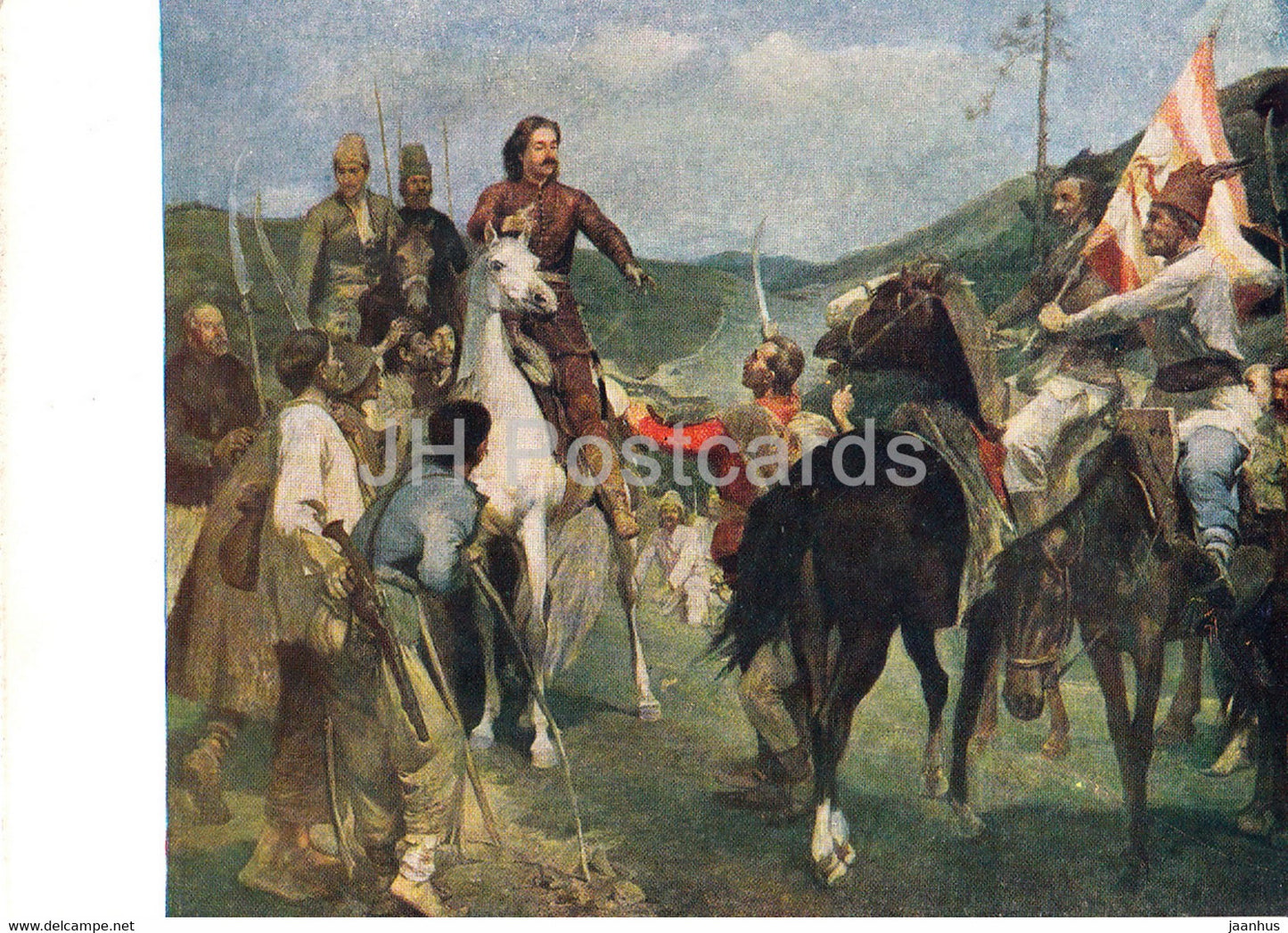 painting by E. Veszpremi - Rakoczi and Esze Tamas meeting - horse - 1 - Hungarian art - 1959 - Russia USSR - unused - JH Postcards