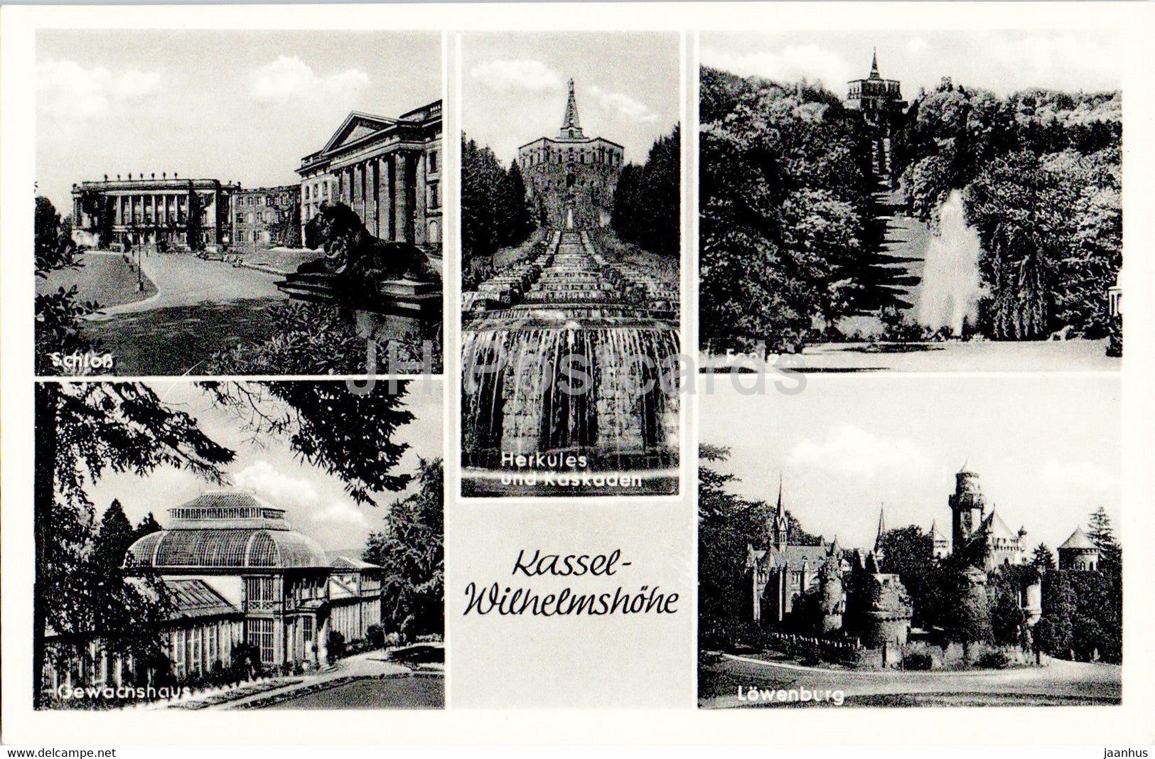 Kassel Wilhelmshohe - Schloss - Gewachshaus - Lowenburg - Herkules und Kaskaden - old postcard - Germany - unused - JH Postcards