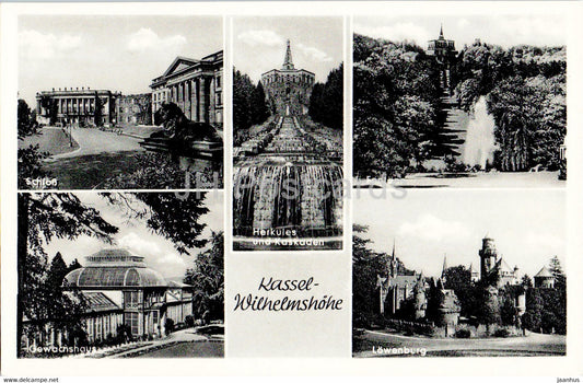 Kassel Wilhelmshohe - Schloss - Gewachshaus - Lowenburg - Herkules und Kaskaden - old postcard - Germany - unused - JH Postcards