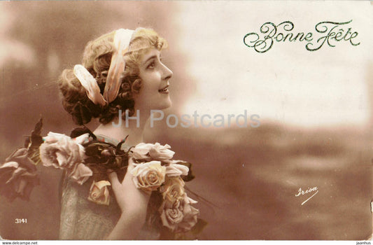 Greeting Card - Bonne Fete - 3141 - woman - Irisa - old postcard - 1905 - France - used - JH Postcards