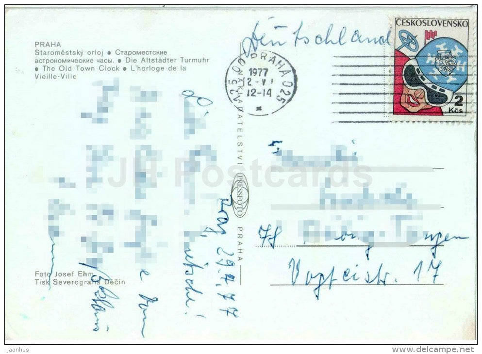 The Old Town Clock - Praha - Prague - Czech - Czechoslovakia - used 1977 - JH Postcards