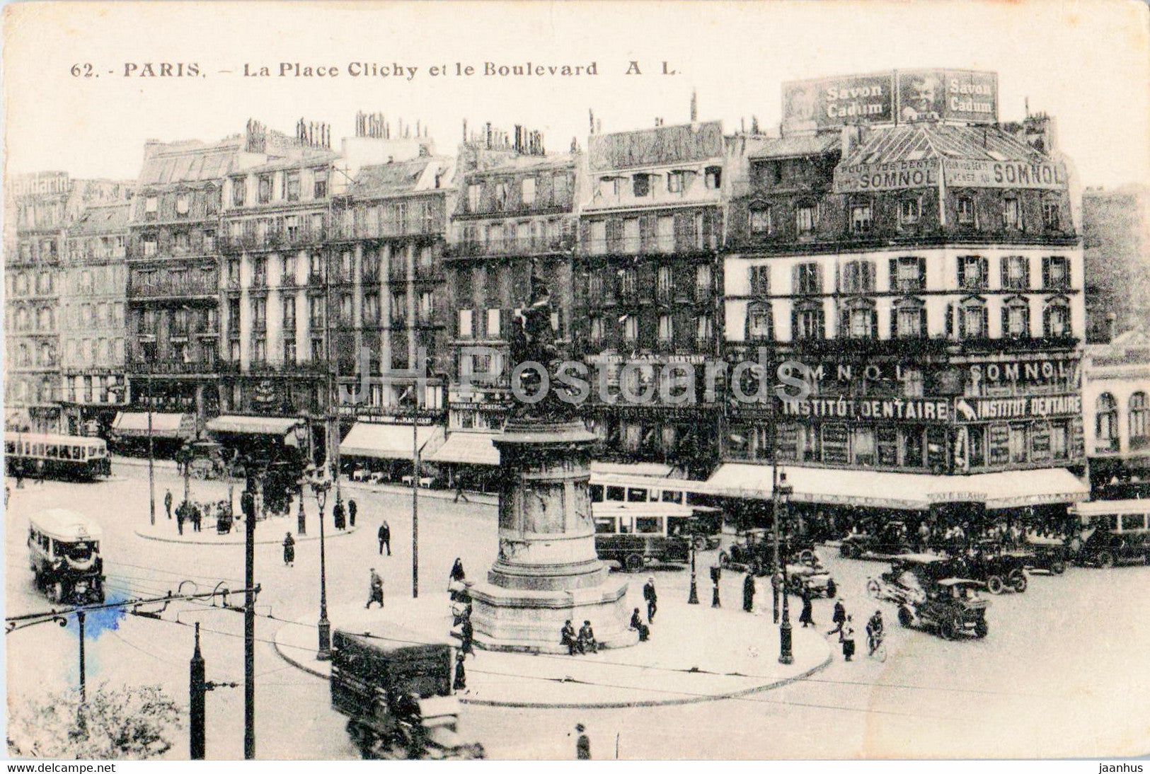 Paris - La Place Clichy et le Boulevard  - 62 - old postcard - France - used - JH Postcards