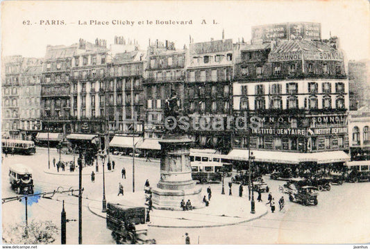 Paris - La Place Clichy et le Boulevard  - 62 - old postcard - France - used - JH Postcards